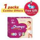 0953 Premium Champs High Absorbent Pant Style Diaper Medium Size, 56 Pieces (953_Medium_56)