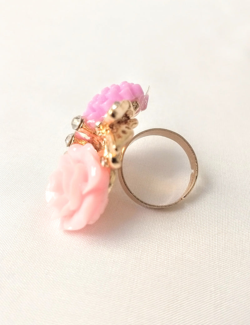Pink & Violet Flower Adjustable Finger Ring