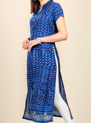 Women Blue Printed Straight Kurta - MKBIBAK000003INDIGO12027