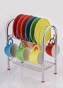 0746_Stainless Steel 2 Layer Plate & Bowl Stand Kitchen Utensil Rack/Cutlery Stand
