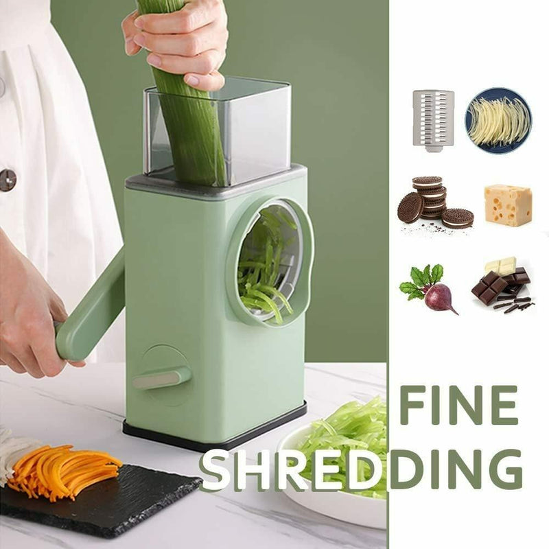 Round mandolin slicer with large feed port and suction base