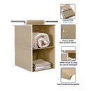 Fabric hanging closet organizer with 2 shelves, detailed view