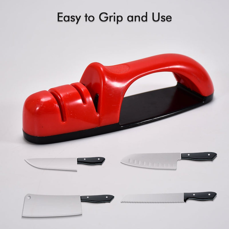 3-stage knife sharpener in use