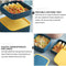Blue lunch box with spoon and stackable layers