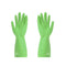 Green rubber cleaning gloves for household tasks.