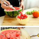 Fruit carving knife and melon baller set, angled view