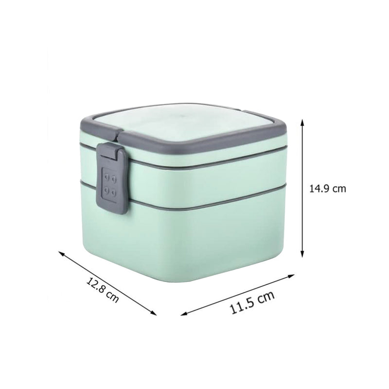 2837A GREEN DOUBLE-LAYER PORTABLE LUNCH BOX STACKABLE WITH CARRYING HANDLE AND SPOON LUNCH BOX , Bento Lunch Box 