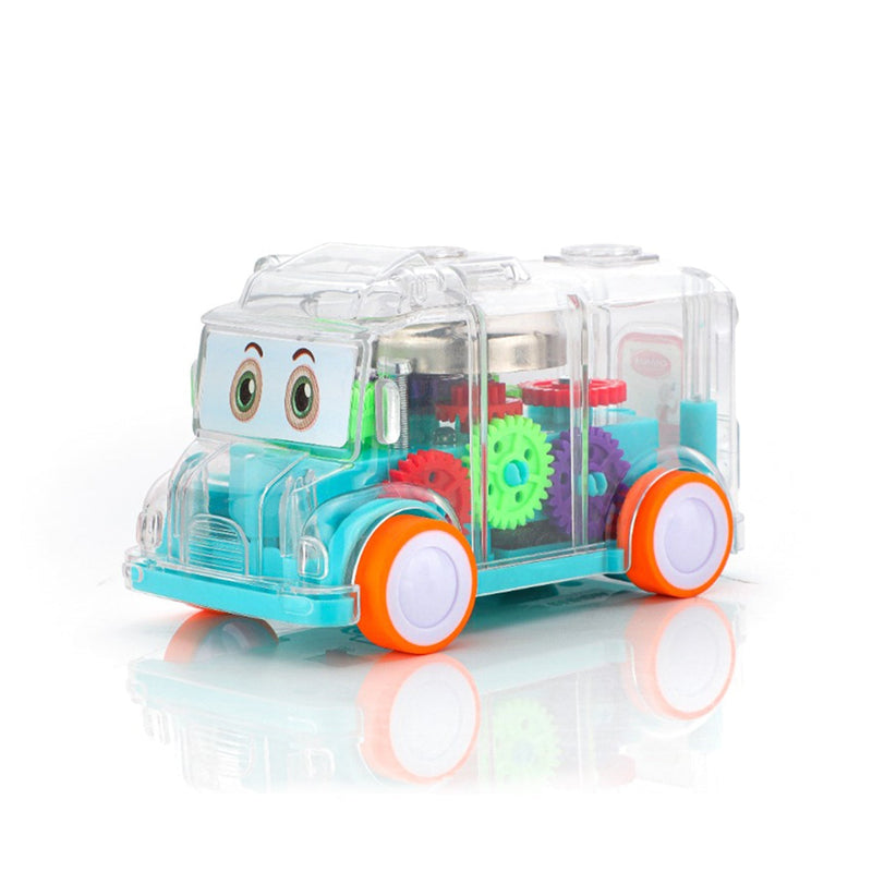 Musical mini school bus toy with clear body.