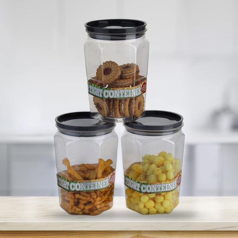 BPA-free storage jars for flour and snacks.