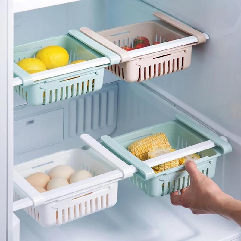 Fridge storage basket, expandable with fruit inside