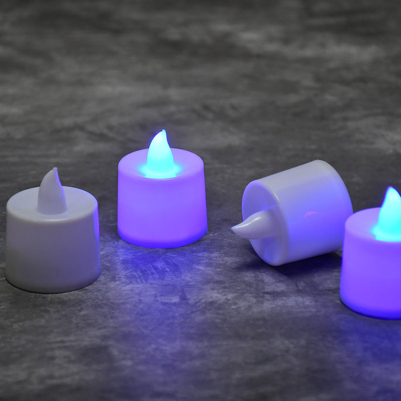 Blue plastic tealight candles for home decor