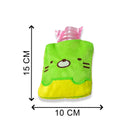 Small hot water bag with green Kitty design for various pains