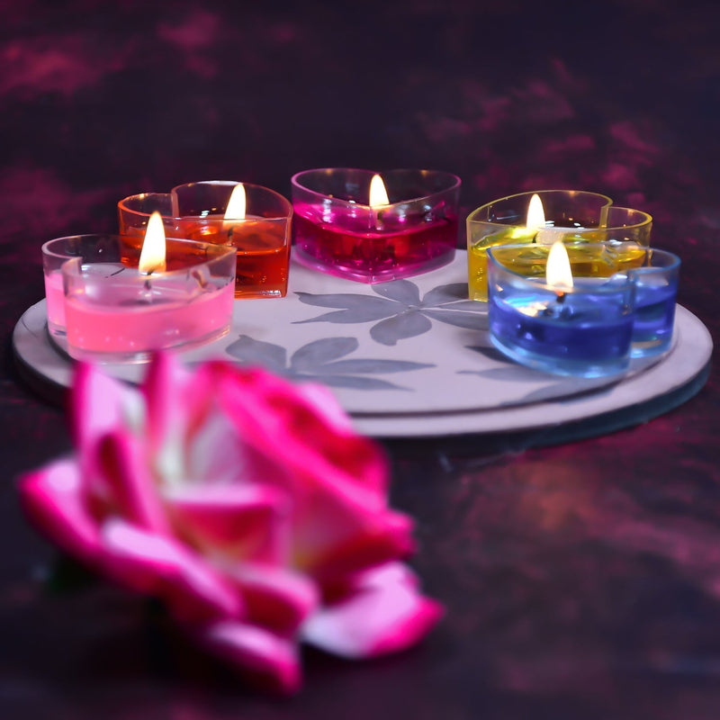 20-pack of wax candles in heart shapes, scented.