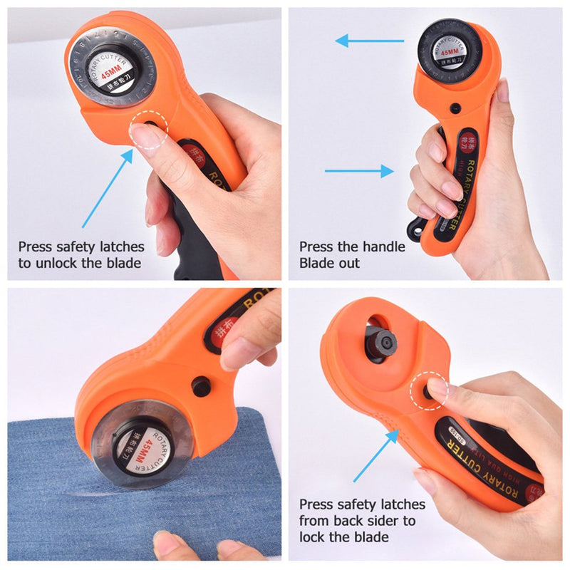 Manual sewing roller cutter with detailed blade and handle