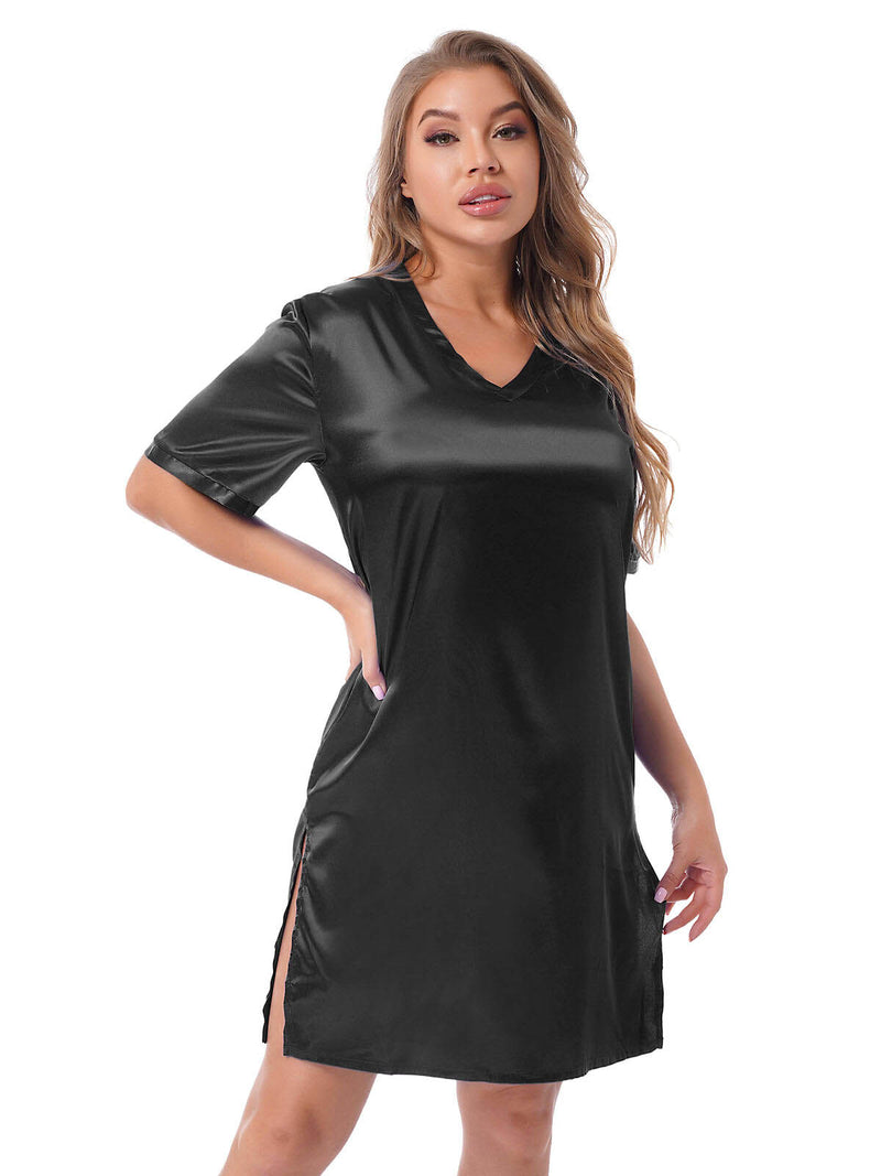 Silk satin Value black short sleepwear