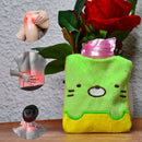 Hot water bag with green Kitty design for pain relief and menstrual cramps