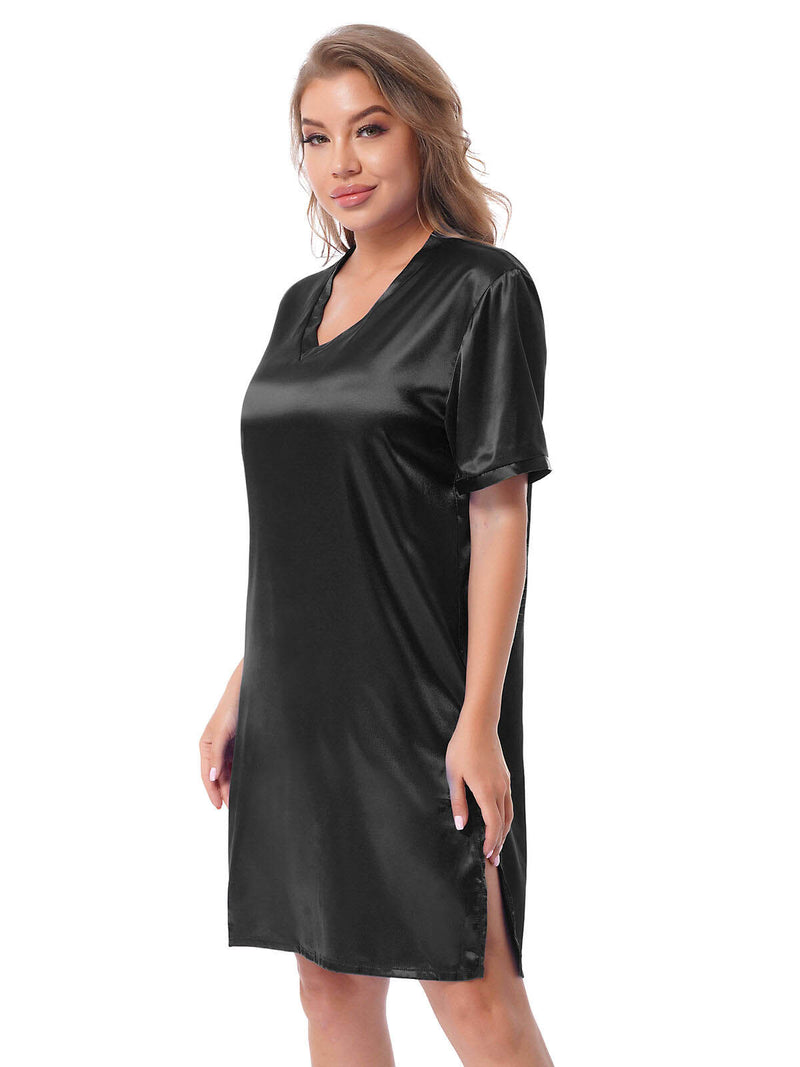 Silk satin Value black short sleepwear