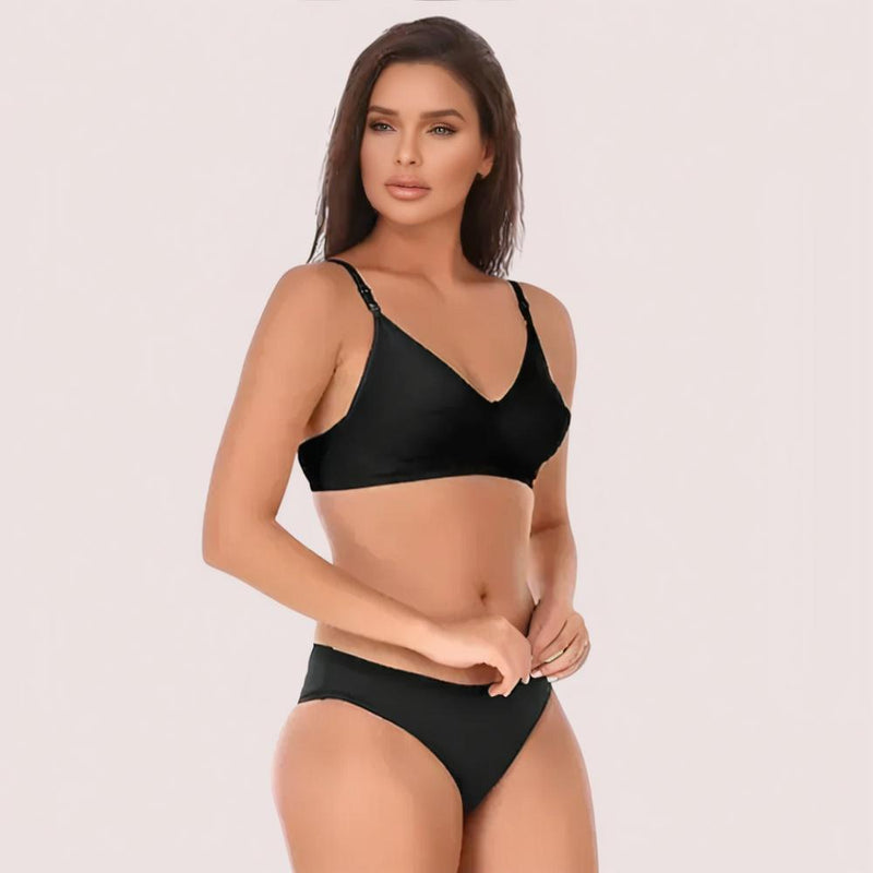 Timeless Black Cotton Bra Set