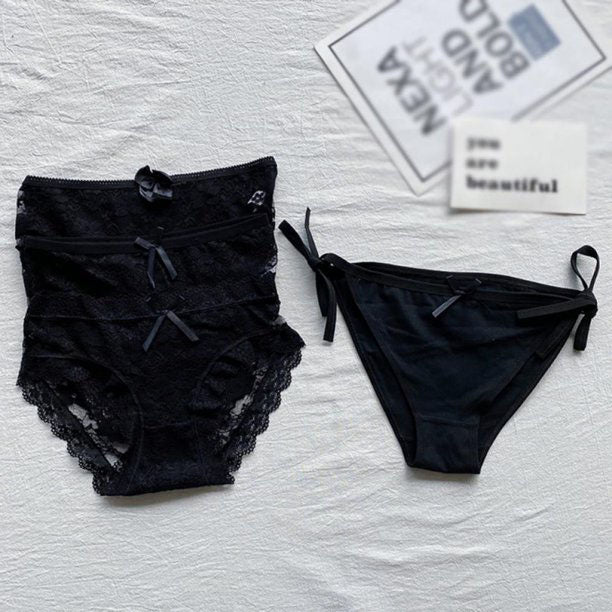 4 Pieces Black  Lace Nylon Panties