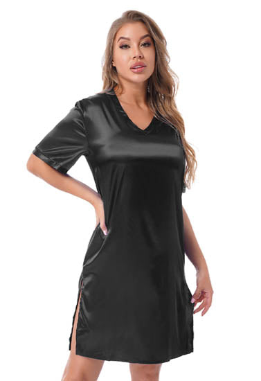 Silk satin Value black short sleepwear