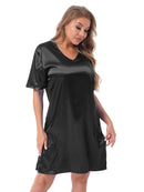 Silk satin Value black short sleepwear
