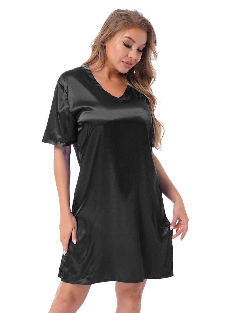 Silk satin Value black short sleepwear
