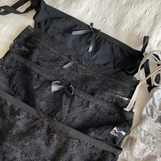 4 Pieces Black  Lace Nylon Panties