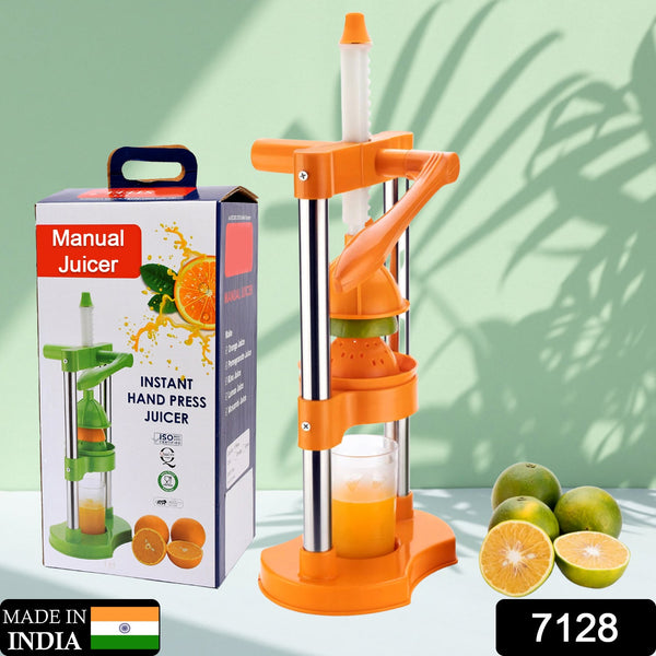 7128 Hand Pressure Juicer With Glass Manual Cold Press Juice Machine  Instant Make Juice Squeezer, Fruits Juicer, Juice Maker, Orange Juice Extractor For Fruits & Vegetables, Orange 