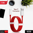 6036 Unique Type C Dash Charging USB Data Cable | Fast Charging Cable | Data Transfer Cable For All C Type Mobile Use 1 Meter ( RED ) 