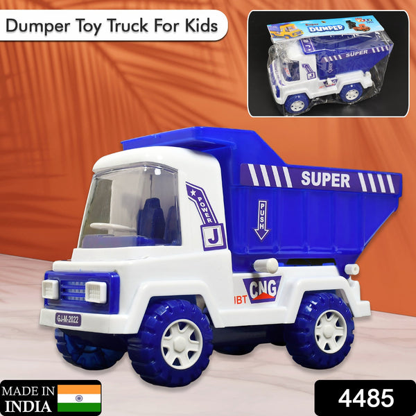 4485 BIG SIZE FRICTION POWERED DUMPER TOY TRUCK FOR KIDS. | WITH OPENING CONTAINER FEATURE. | STRONG & DURABLE PLASTIC MATERIAL. | INDOOR & OUTDOOR PLAY. | MINIATURE SCALED MODELS TRUCK 