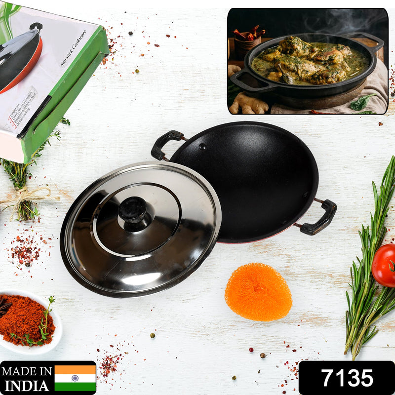 7135 Nonstick Kadhai With Lid Deep Frying Pan, Kadhai with Lid for Cooking, Biryani Pot 