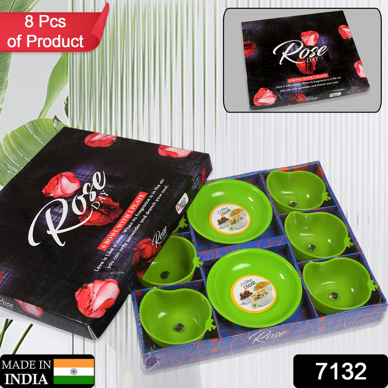 7132 Rose Crockery Set 6 Bowl & 2 Plate Serving Set For Home & Hotel Use Set 