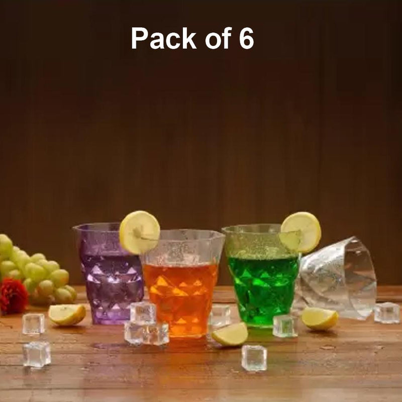 2342 Heavy unbreakable Stylish Diamond look fully Transparent Plastic Glasses Set 260ml (6pcs) - 