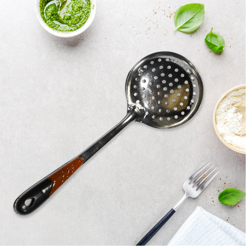 7001 Kitchen Stainless Steel Best Skimmer Slotted Spoon-Cooking Utensils with Heat Resistant Plastic Handle 