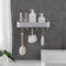 4058A BATHROOM KITCHEN SHELF PLASTIC WALL STORAGE ORGANIZER WITH 6 HOOKS WITHOUT DRILL SELF ADHESIVE AND MAGIC STICKER 