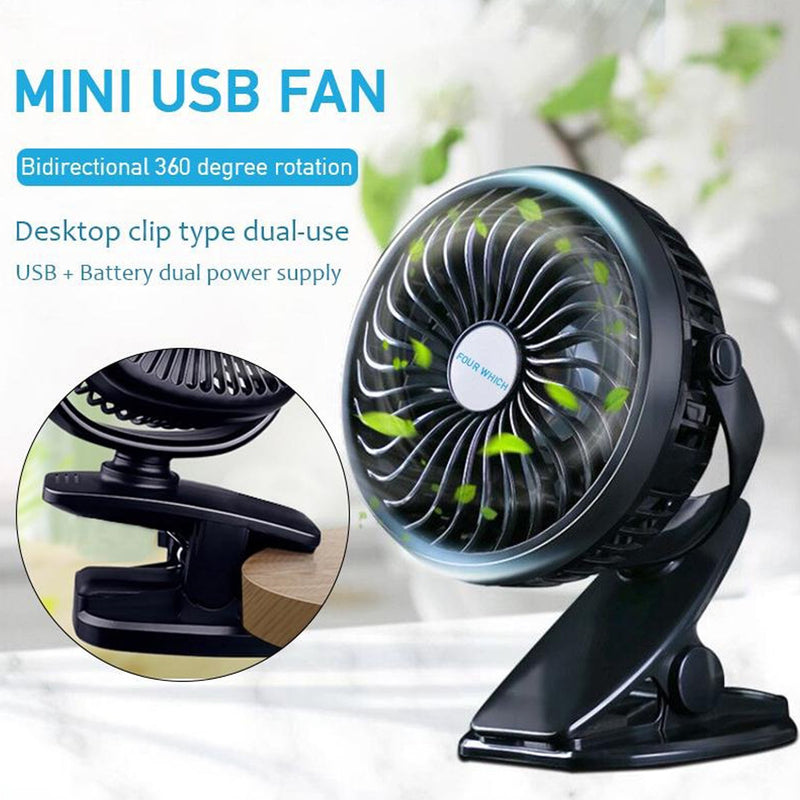 4824 USB Rechargeable Clip Desktop Table Fan Mini Portable Clamp Fan 360degree Rotating