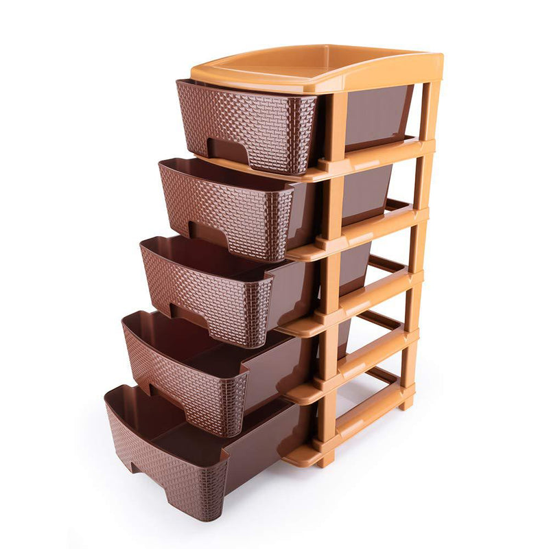 1151 5tier Plastic Modular Drawer System For Multiple Use (Brown colour) - 