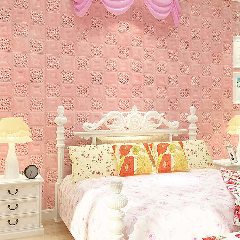 9279 Design Wallpaper 3D Foam Wallpaper Sticker Panels I Ceiling Wallpaper For Living Room Bedroom I Furniture, Door I Foam Tiles (Pink Color) 