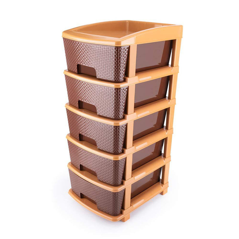 1151 5tier Plastic Modular Drawer System For Multiple Use (Brown colour) - 