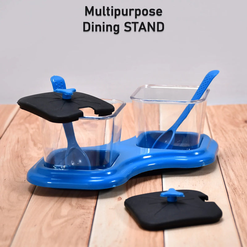 0148 Dining Table Stand 2 Pcs Pickle Jar Spice Tray Spoons Virgin Plastic Kitchen Storage Container Serving Salt Pepper Sauces Chutney Masala Mukhwas Aachar 