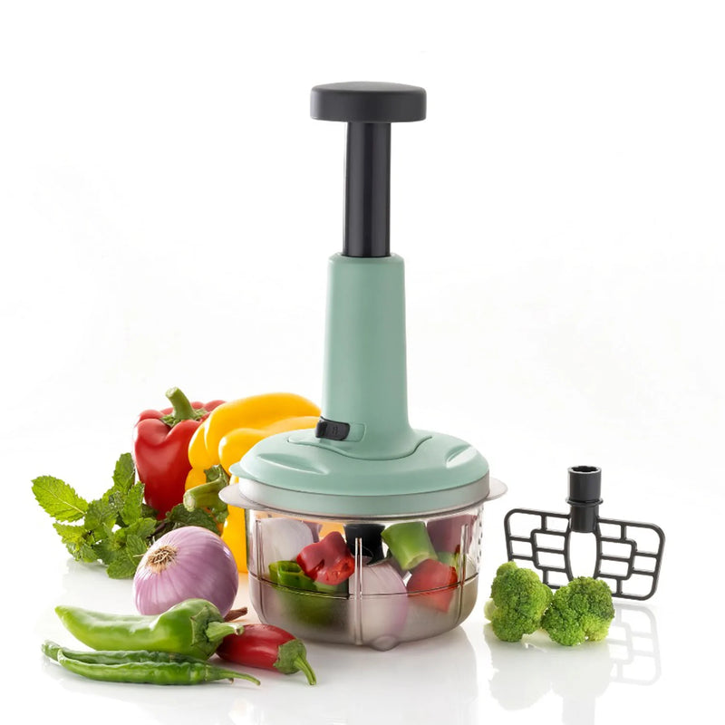 5102 2in1 push chopper 800ml Stainless Steel Blade Quick & Powerful Manual Hand Held Food Chopper to Chop & Cut Fruits, Vegetables, Herbs, Onions for Salsa, Salad 