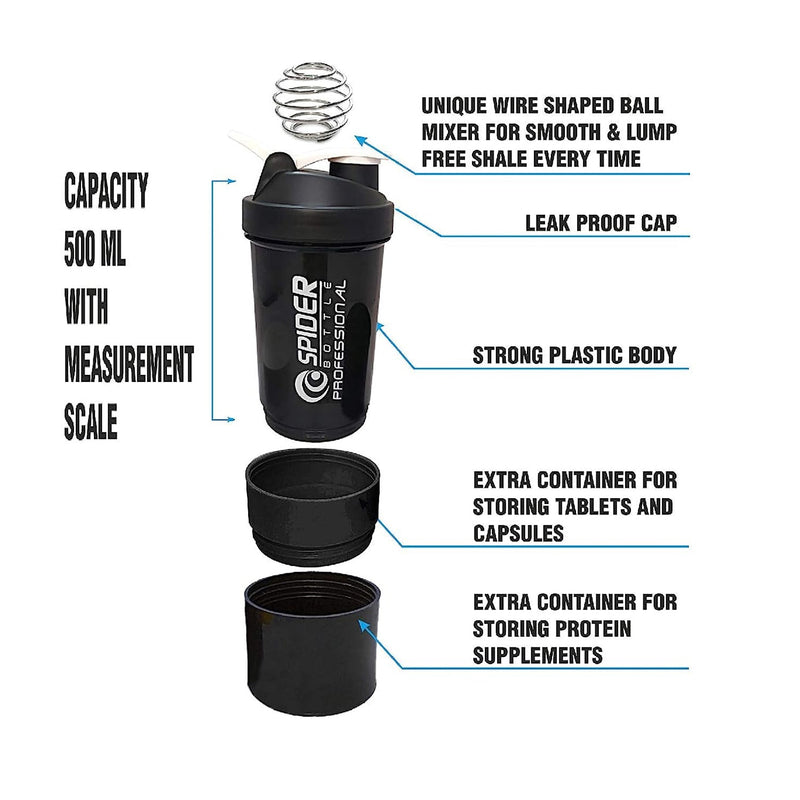 1771 SHAKER BOTTLE FOR GYM|GYM SHAKER|SIPPER BOTTLE|BPA-FREE AND 100% LEAK-PROOF PROTEIN SHAKER BOTTLE WITH 2 EXTRA STORAGE COMPARTMENT (500ML SHAKER) 