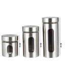 2359 Stainless Steel Jar With Visible Container Glass Window & Airtight Lid (Pack of 3) (325ml,500ml,740ml) - 