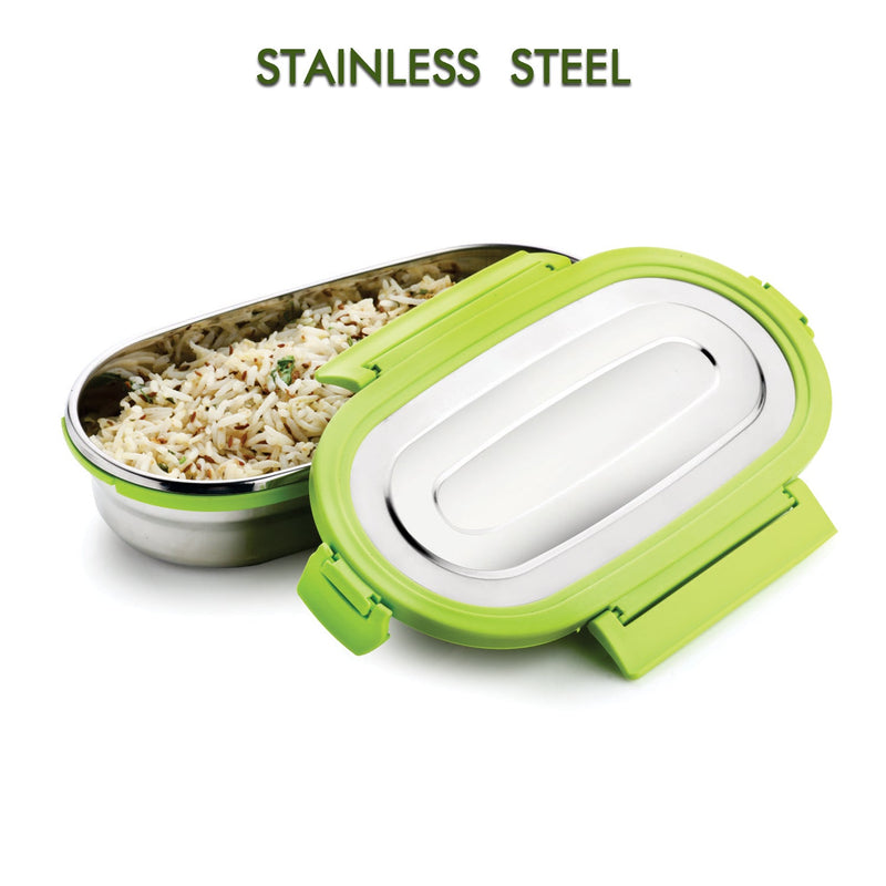 8138 Ganesh Solo Oval 650 Stainless Steel Leak proof airtight Lunch Pack for Office & School Use 