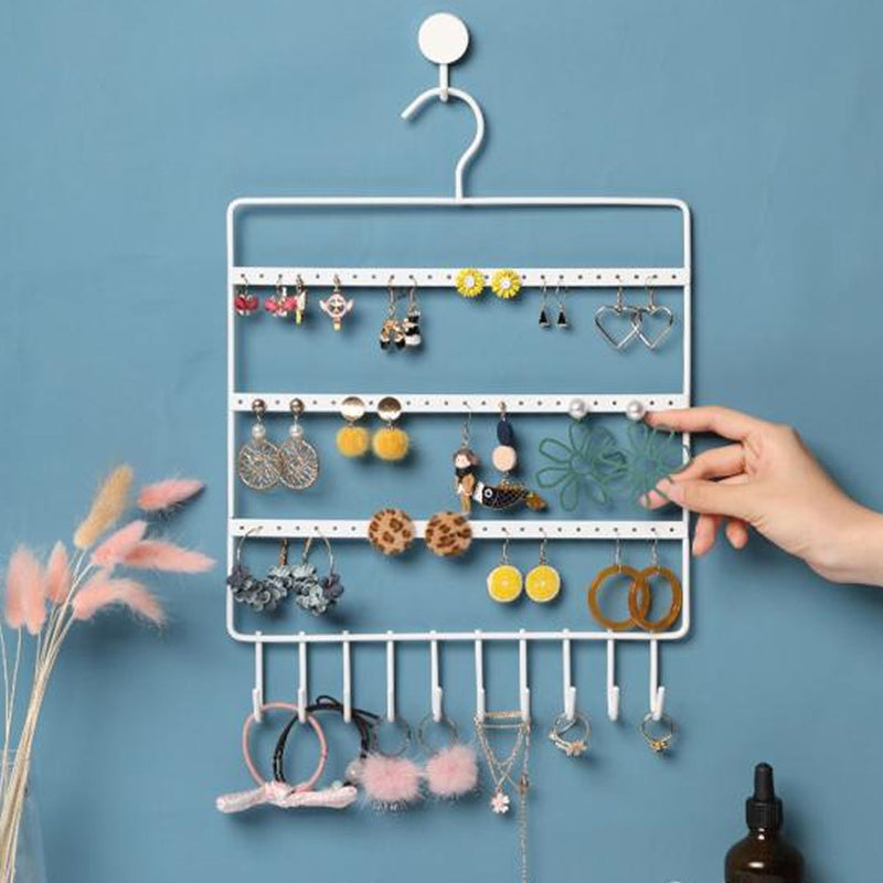 0594 Lightweight & Wall Mounted Earrings Organizer/HANGER for Tangle Free Hanging for Women, 66 Holes - 10 Hooks (metal) 