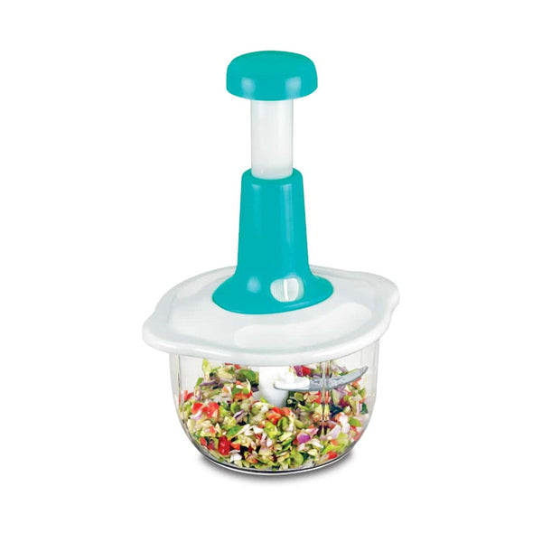 2464 Hand Press Fruits and Vegetable 2 in 1 Push Chopper for Kitchen, 3 Sharp Stainless Steel Blades (1600Ml) 