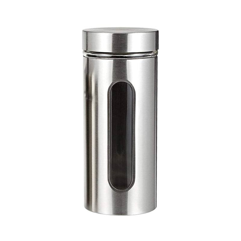 2360 Stainless Steel Jar With Visible Container Glass Window & Airtight Lid (800ml) - 