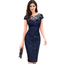 Elegant Women Flower Lace Embroidery Party Cocktail Office Bodycon Pencil Dress