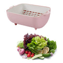 2717 Multifunctional double layered plastic rotatable strainer Bowl with handles for Washing, Rinsing, Serving Vegetables & Fruits (Multicolor)