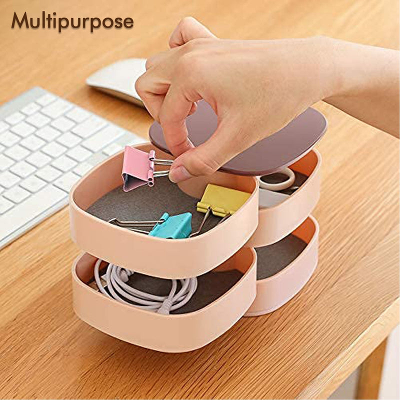 4023 4 Layers Jewellery Box, 360 Degree Rotating Jewelry Box, Jewelry and Earring Organizer Box with Mirror, Accessory Storage Box (Multicolor) 
